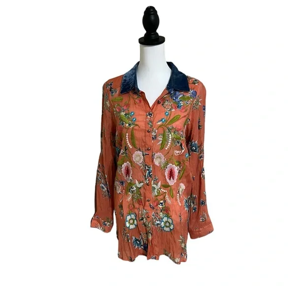 Soft Surroundings Women’s Button down Multi Color Floral L/S blouse Size M - Picture 1 of 7